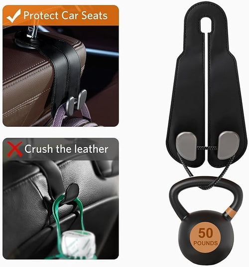 2 Pcs Leather Car Seat Headrest Hooks - Universal Multipurpose Backseat Organizer for Purses, Bags, Groceries & Phones - CL-DH-9641