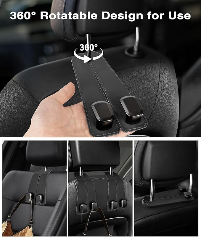 2 Pcs Leather Car Seat Headrest Hooks - Universal Multipurpose Backseat Organizer for Purses, Bags, Groceries & Phones - CL-DH-9641