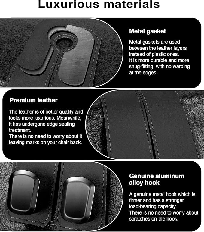 2 Pcs Leather Car Seat Headrest Hooks - Universal Multipurpose Backseat Organizer for Purses, Bags, Groceries & Phones - CL-DH-9641