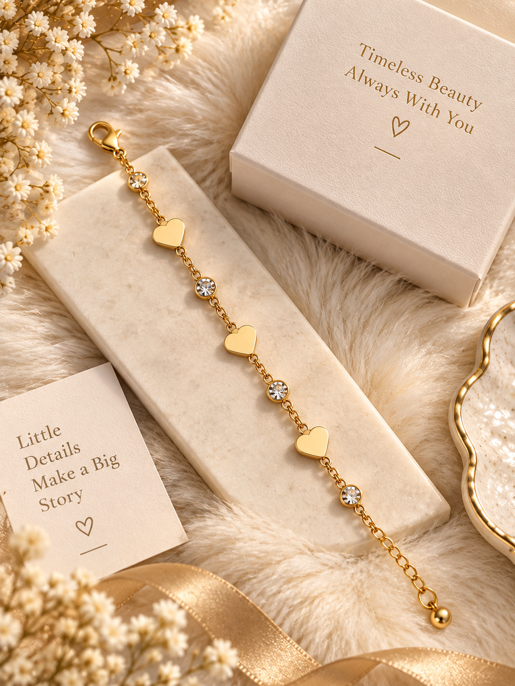 Gold Plated Chain Bracelet with Heart Charms