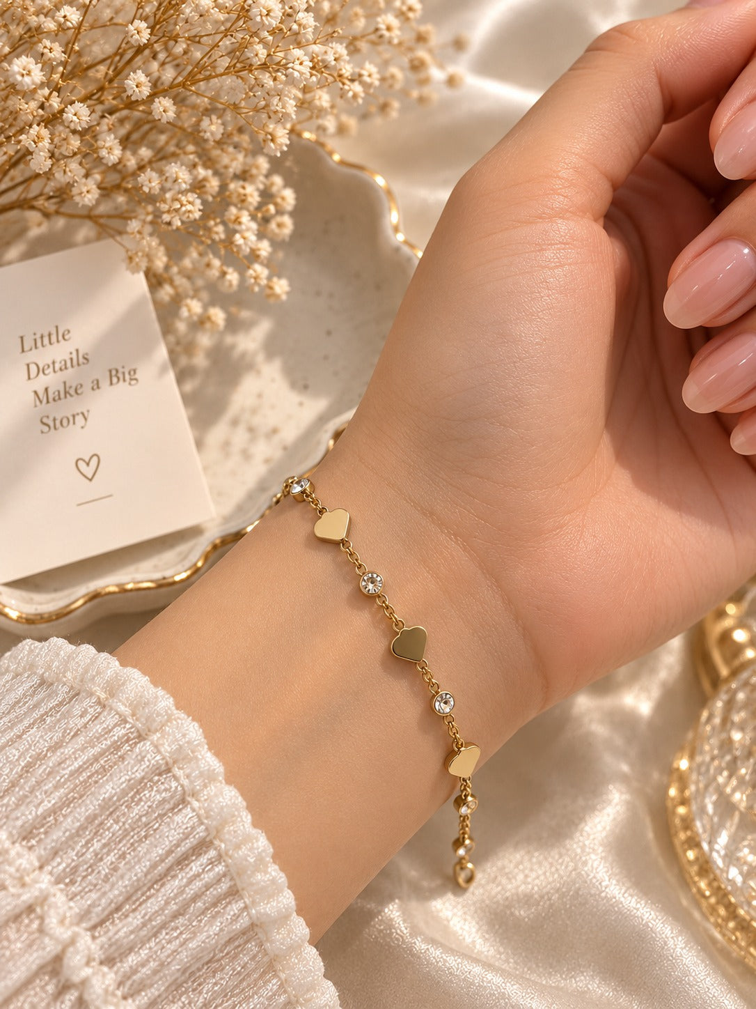 Gold Plated Chain Bracelet with Heart Charms