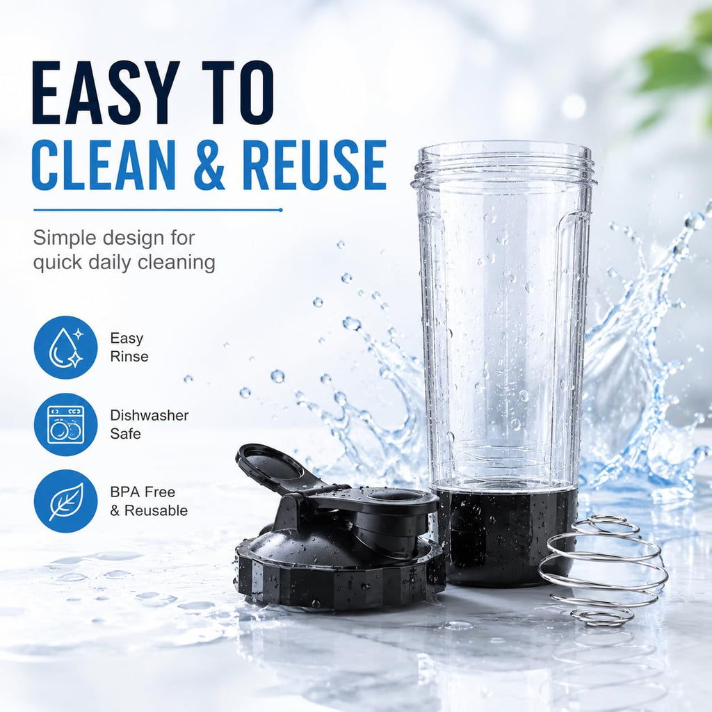 600ml Protein Shaker Bottle with Storage Compartment and Stainless Steel Blender